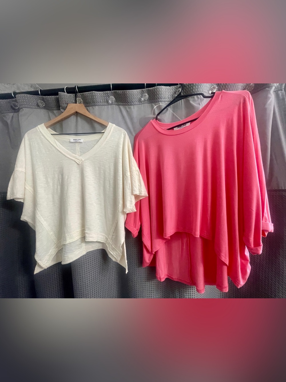 Set of 2 Double Zero Hi-Lo Batwing Sleeve Top Pink & Boxy Cream Top Sz M NWOT
